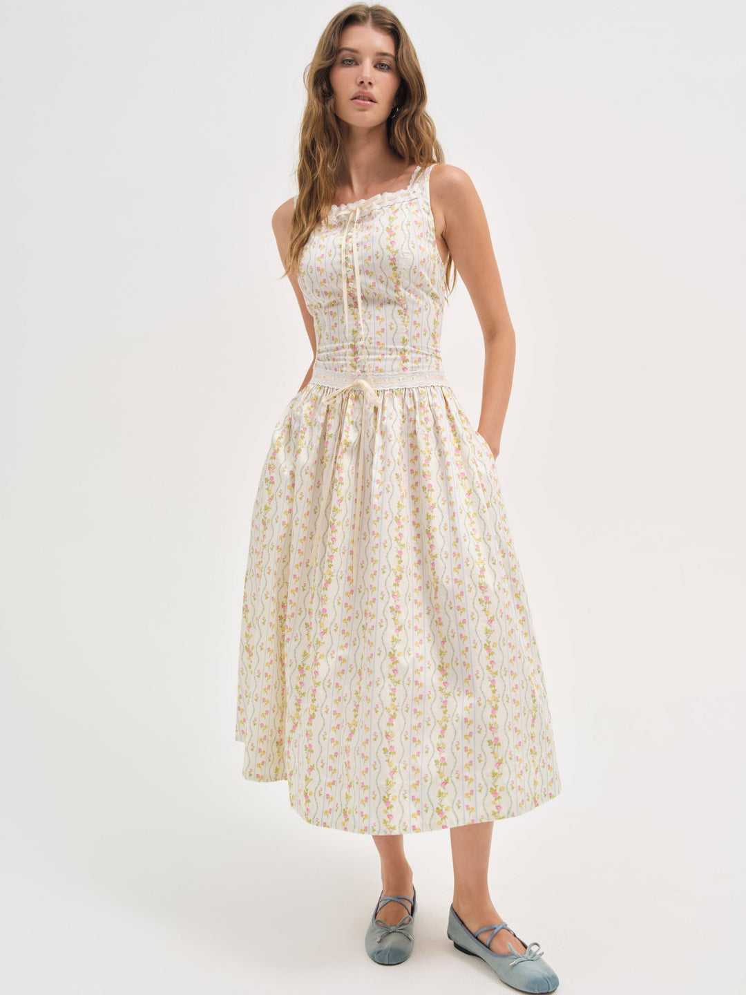 Brigitta Floral Midi Dress Ivory