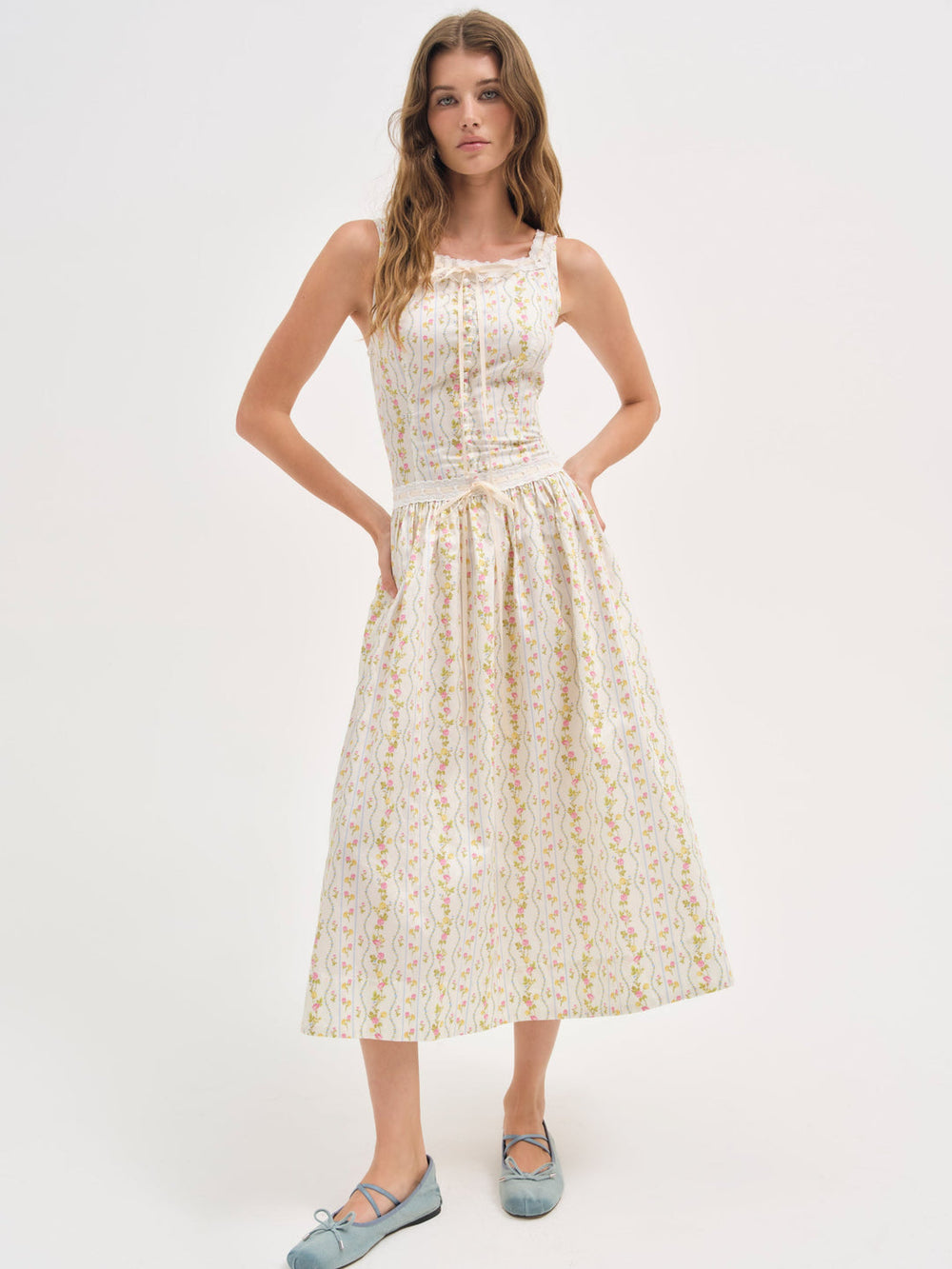 Brigitta Floral Midi Dress Ivory