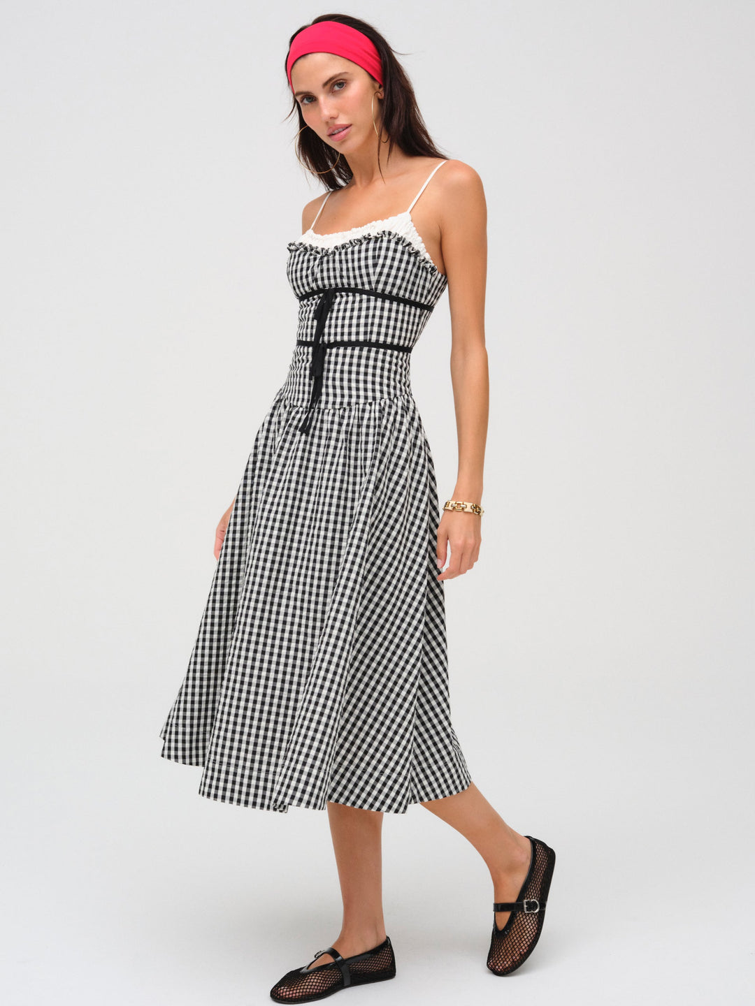 Georgia Gingham Midi Dress Black