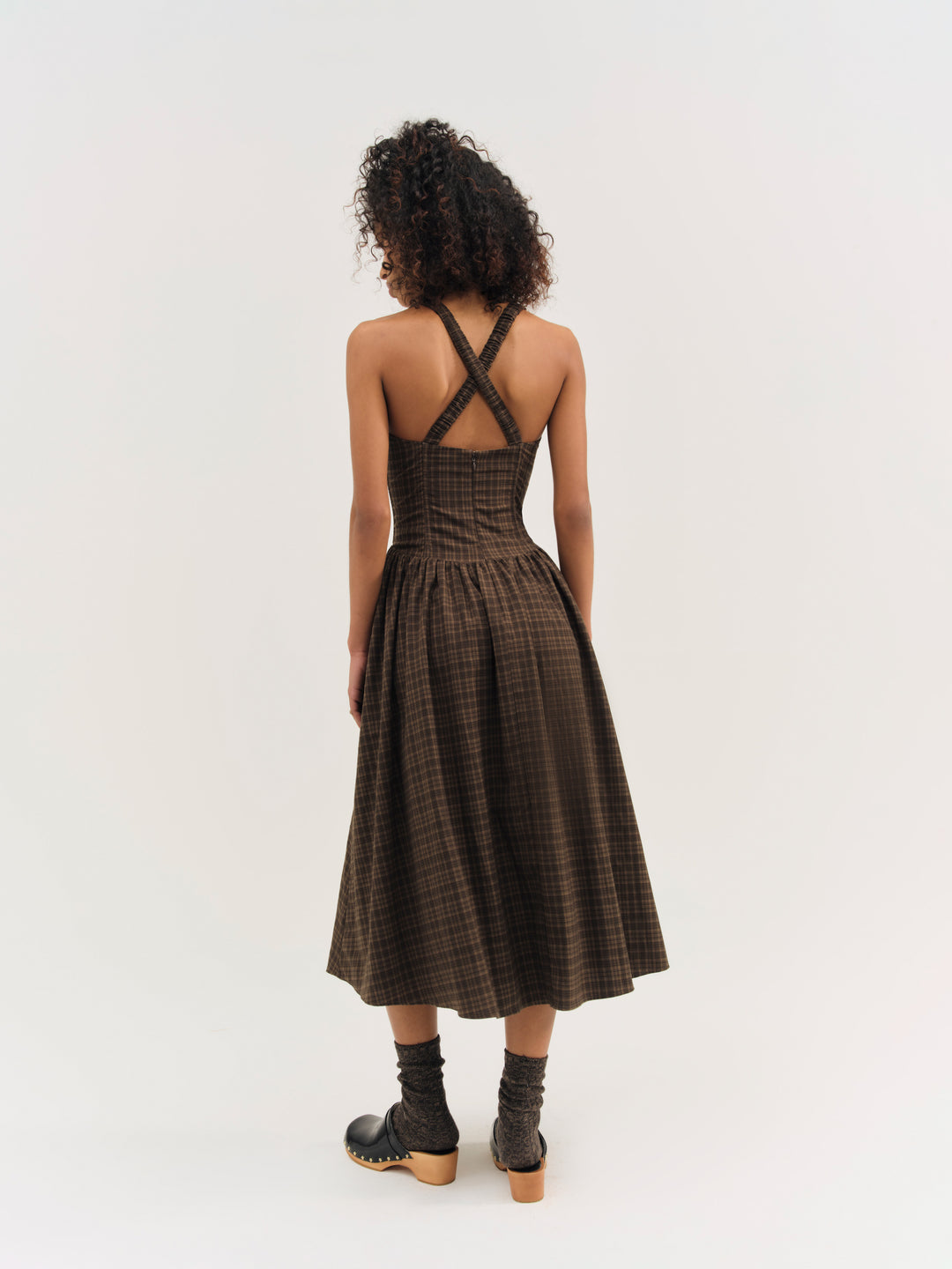 University Plaid Midi Dress Brown