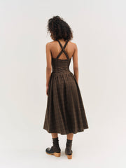 University Plaid Midi Dress Brown