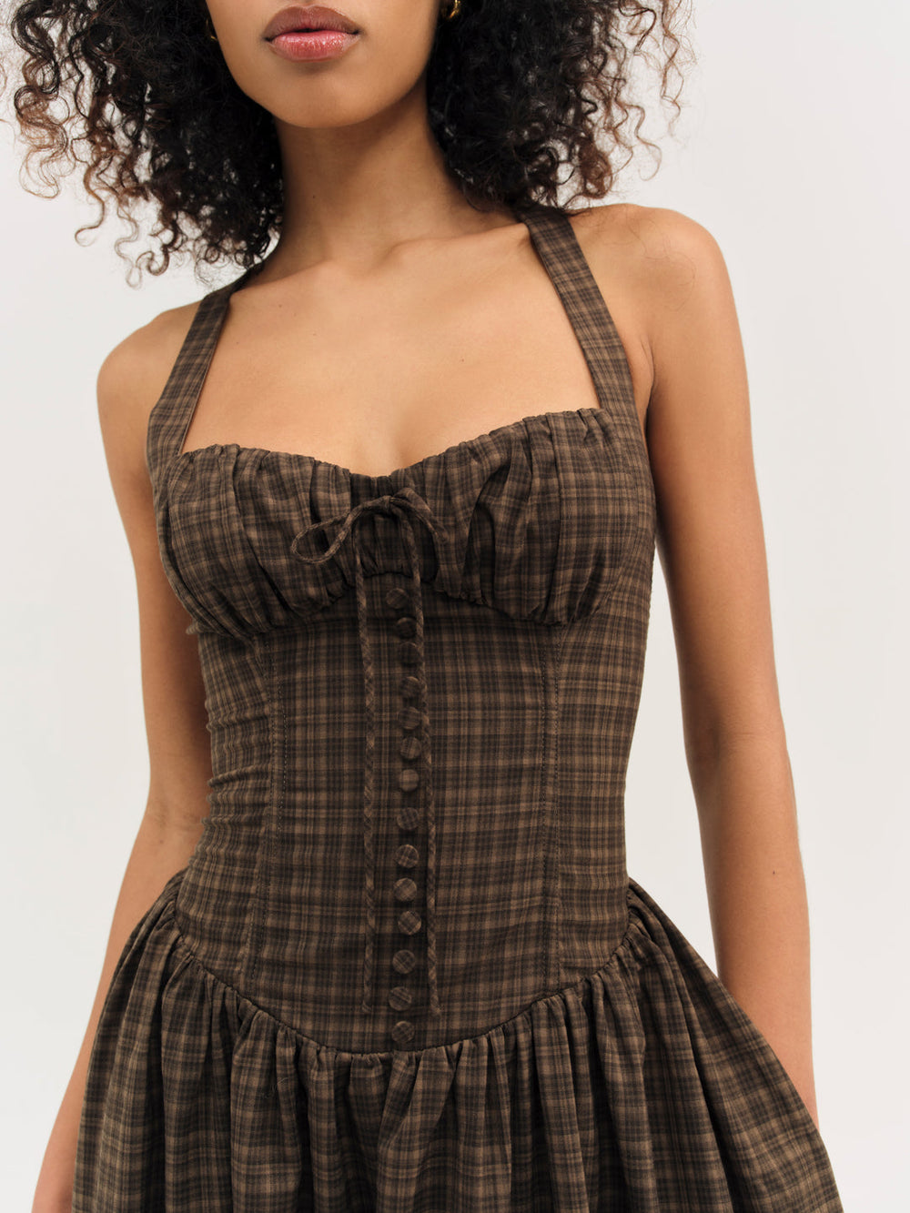 University Plaid Midi Dress Brown