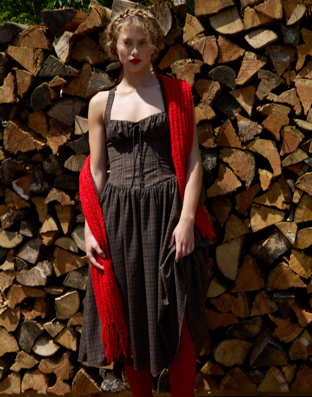 University Plaid Midi Dress Brown