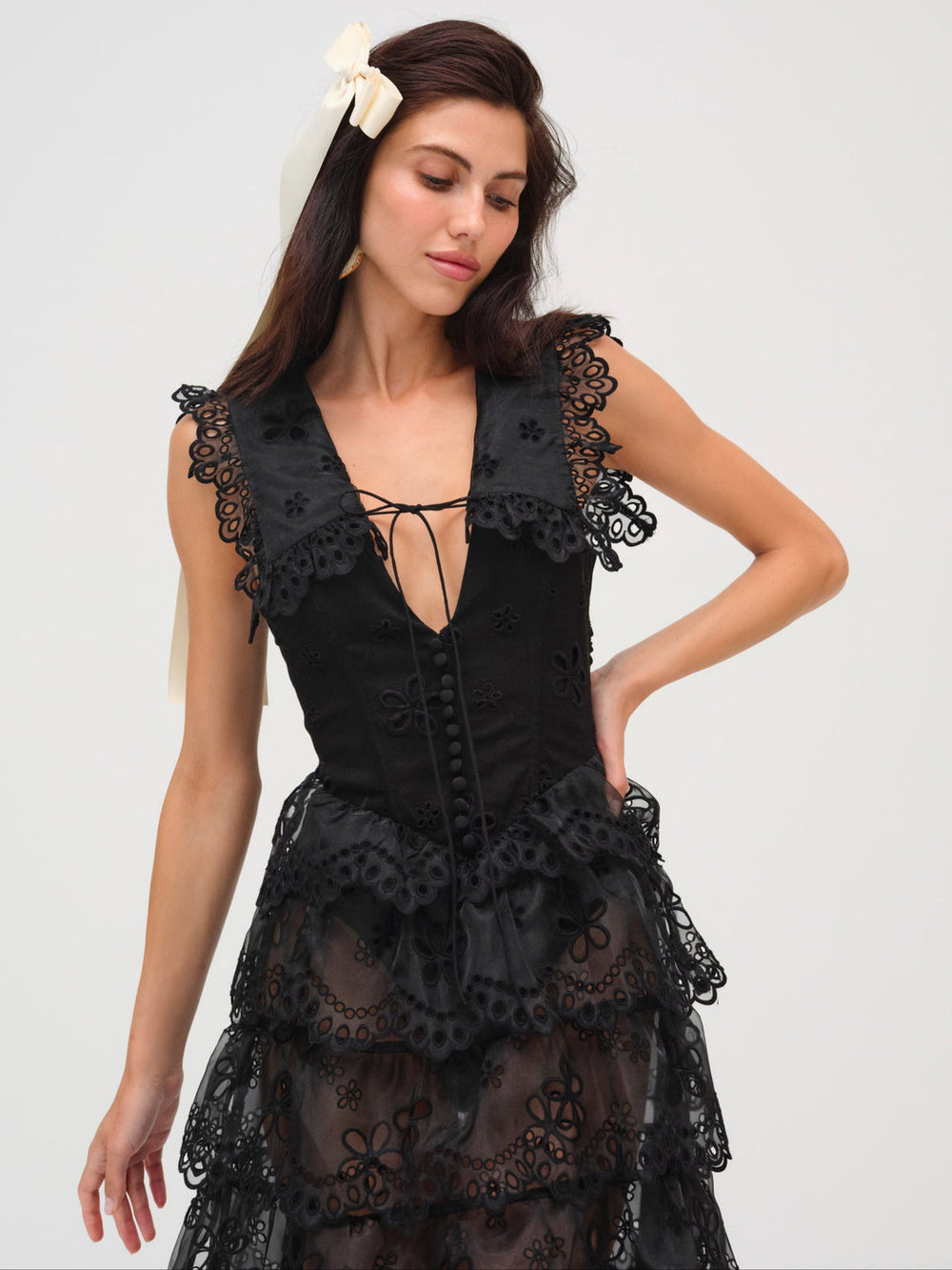Daisy Eyelet Midi Dress Black