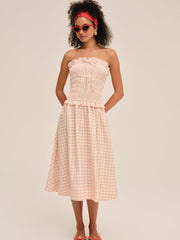 Petal Gingham Midi Dress Peach
