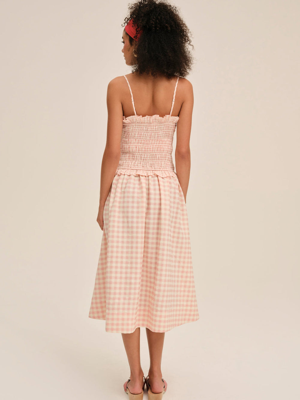 Petal Gingham Midi Dress Peach