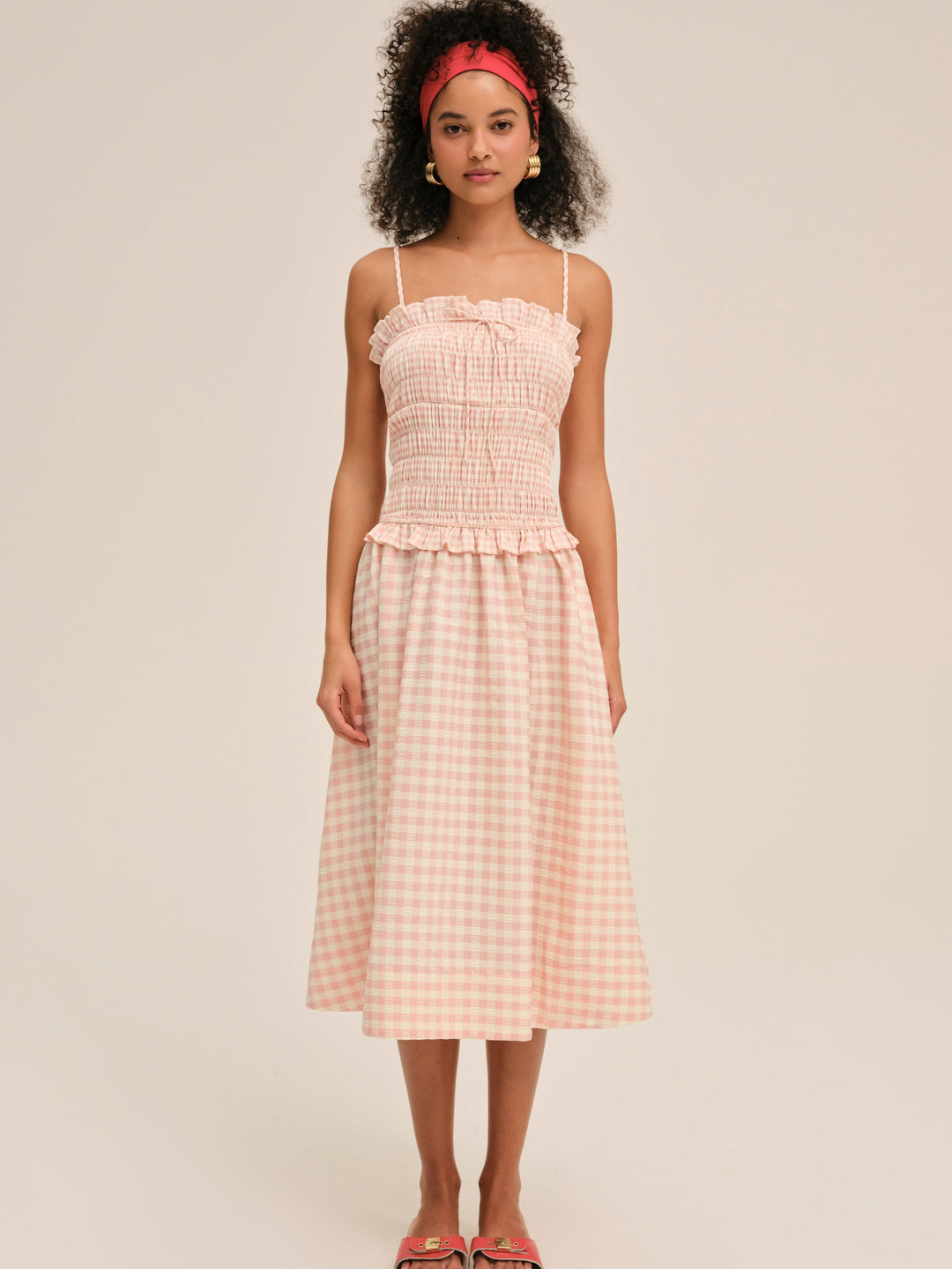Petal Gingham Midi Dress Peach